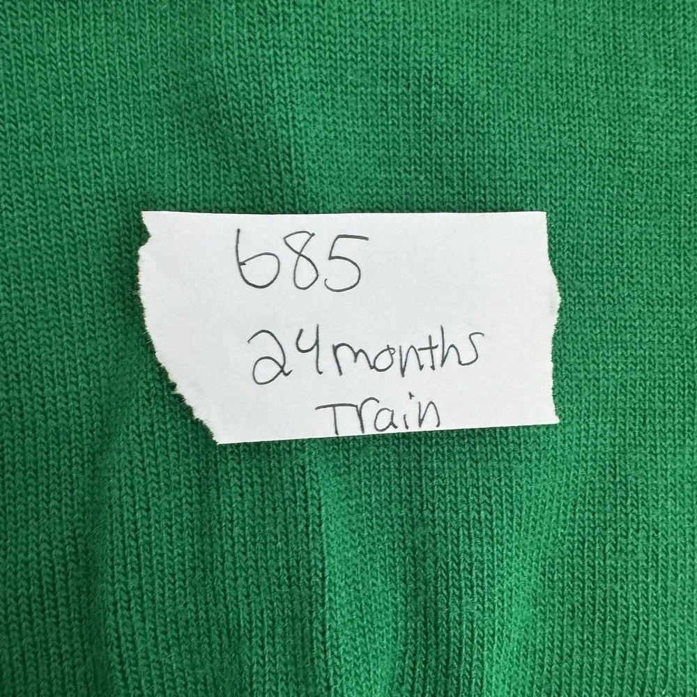 Vintage Mine Alone Knit Baby Jumpsuit Train Acrylic Green 2pc Holiday Overalls‎